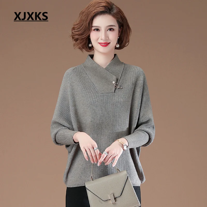 

XJXKS Loose Plus Size Bat Sleeve Women's Sweater 2022 Autumn Winter Latest High Quality Wool Knitted Pullover Sueters De Mujer