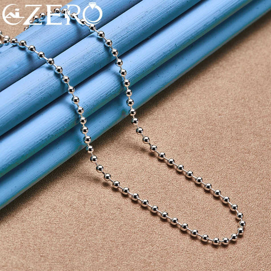 925 Sterling Silver 3mm Bead Chain Necklace – Women Men, 16-24 Inch Choices