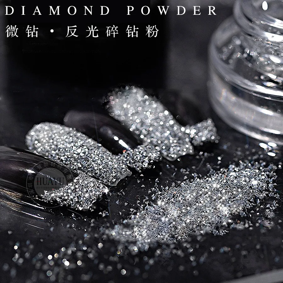 1box Shiny Reflective Diamond Nail Glitter Powder Silver Holographic Micro Drill Dazzling Crystal Gel Polish Manicure Pigment