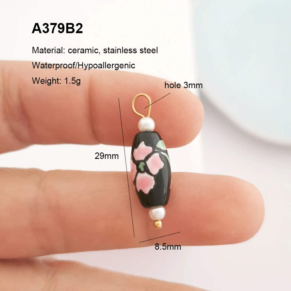 2 Stück/Set Keramik-Anhänger Edelstahl Fisch Seestern Schmetterling Schuhe Kirsche Blume Halskette Goldfarben PVD Großhandel – Detail 3