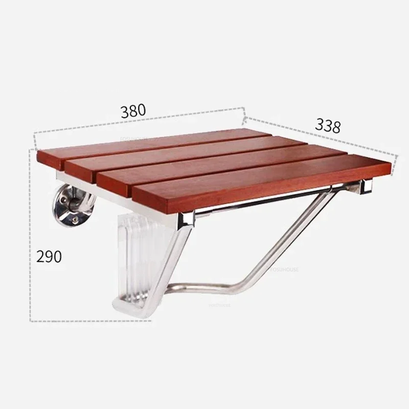 Solid Wood Folding Bath Chair Wall-mounted Shower Seats Non-slip Barrier-free Bathroom Stool Household Porch Shoe Changing Stool 6