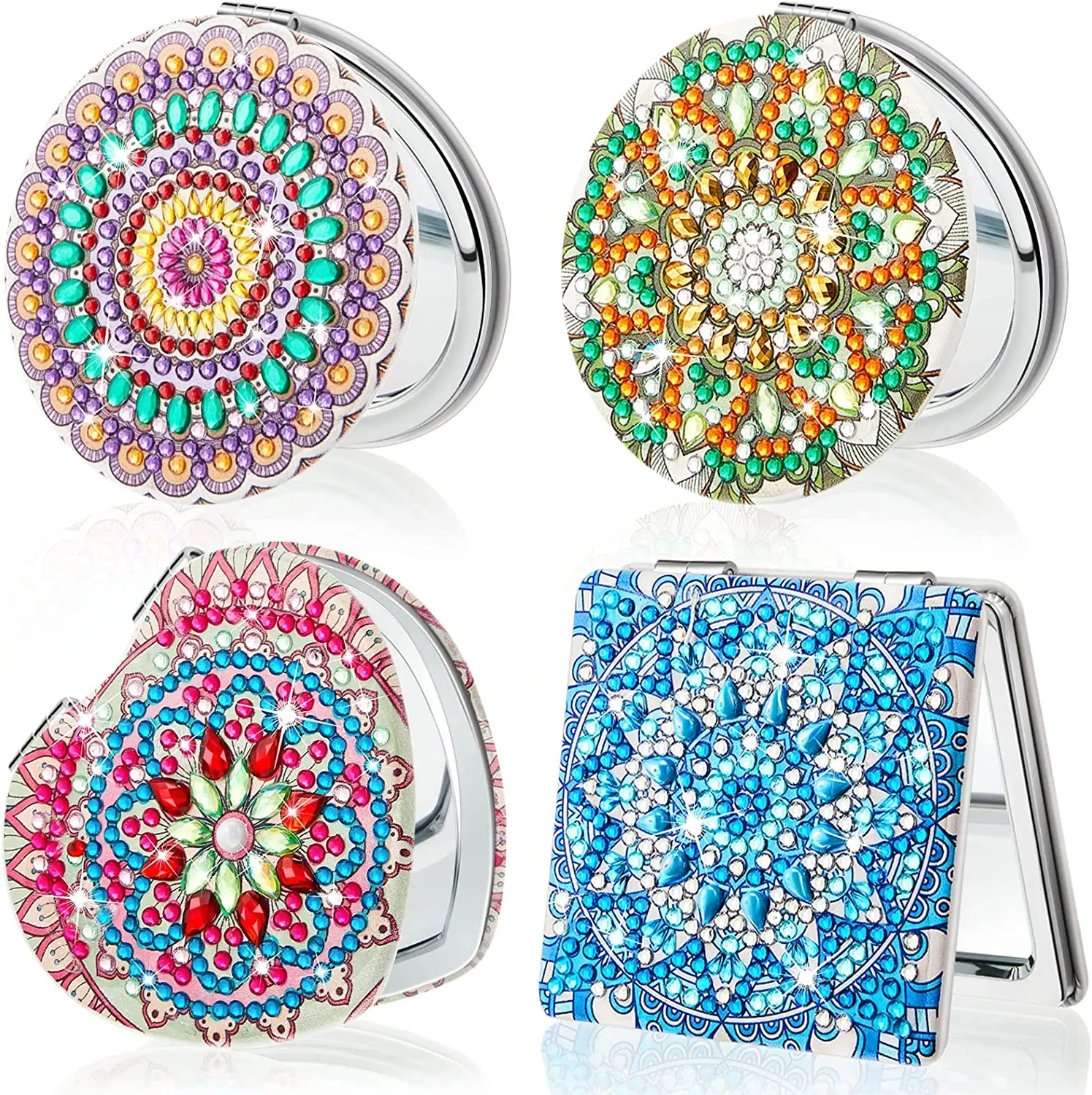 Elegant DIY Mandala Diamond Art Compact Mirror Kit