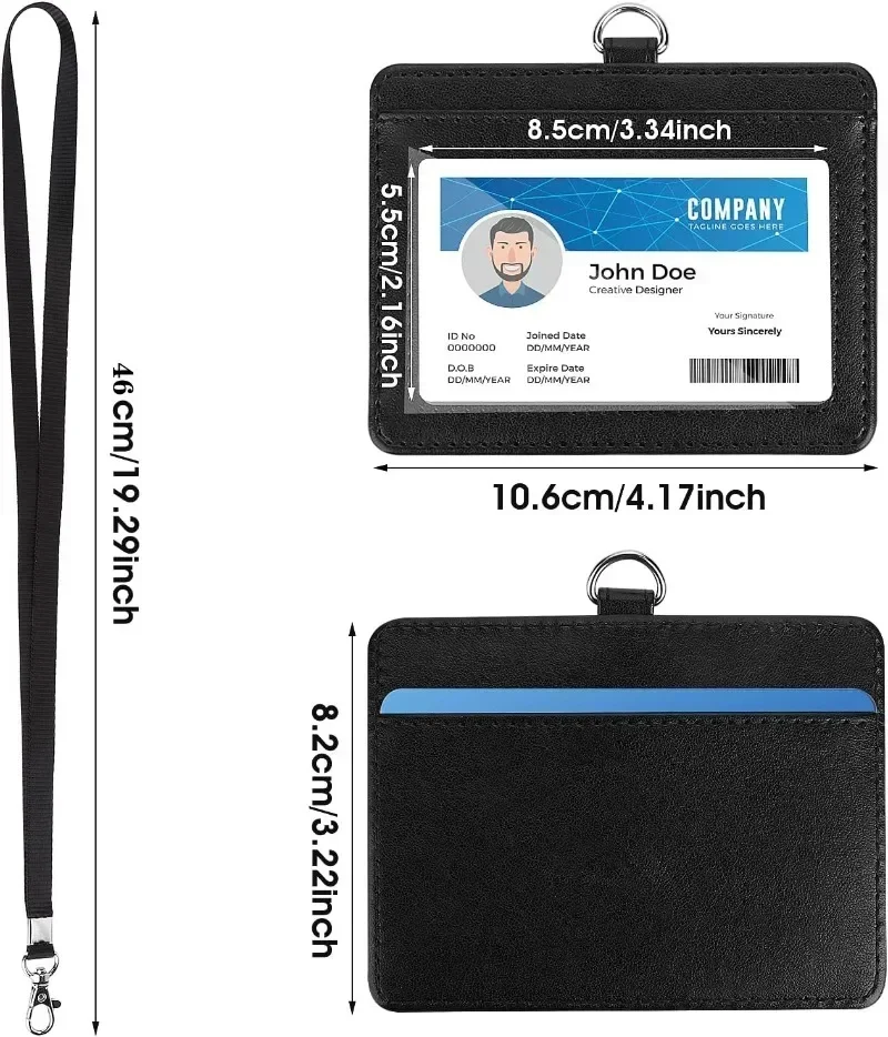 Unisex Black ID and Credit Card Holder with Neck Lanyard Strap