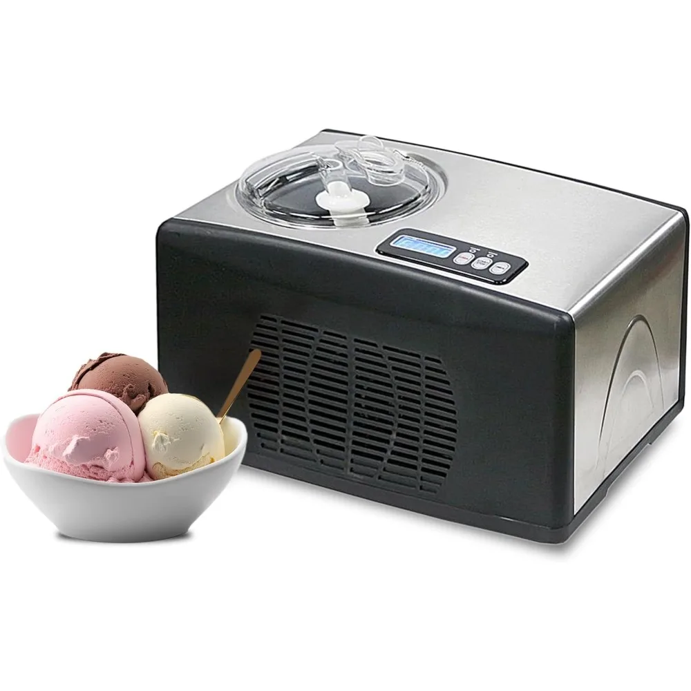 Ice Cream Maker Machine 1.6 Qt. Automatic with Built-In Compressor, LCD Digital Display & Timer, No Pre-Freezing, ICM-15LS, Sta
