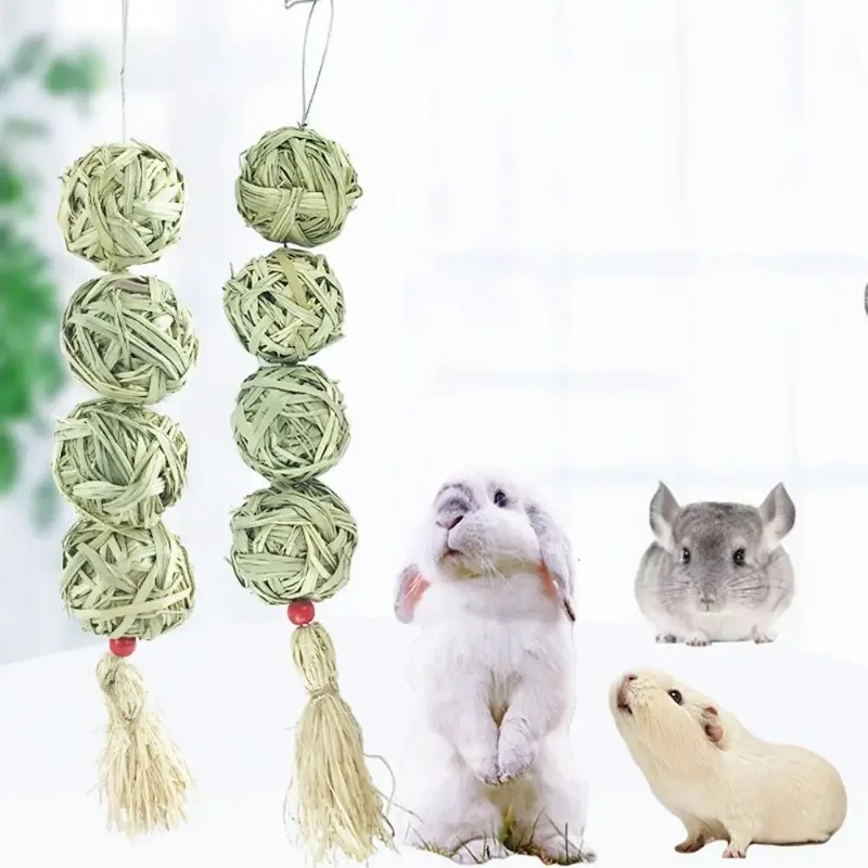 Natural Straw Ball Hanging String Pet Rabbit Molars Toys To Relieve Boredom Hamster Accessories Pet Products