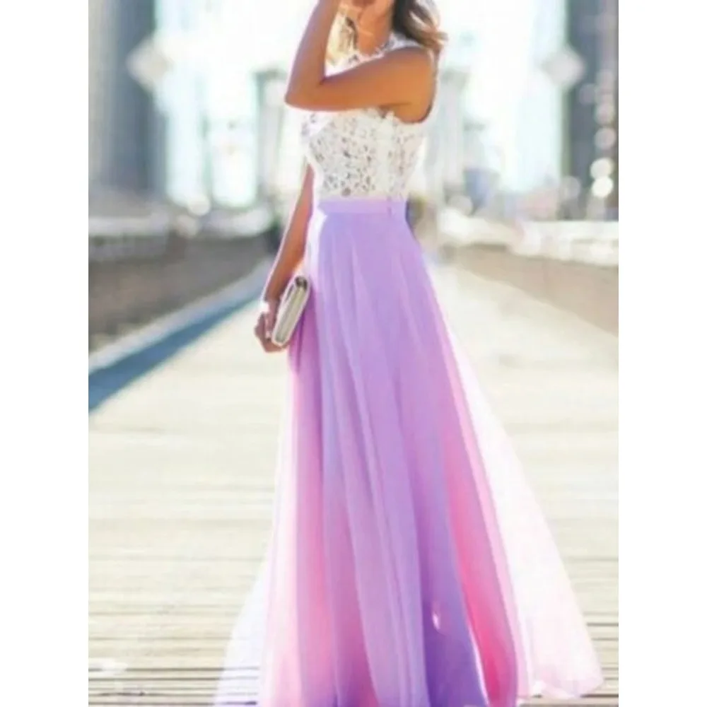 

Womens Lange Jurk Bruidsmeisje Kant Feestjurk Mode Mouwloze Wedding Party Elegante Vrijetijdskleding Zomer Jurk Strand Jurk