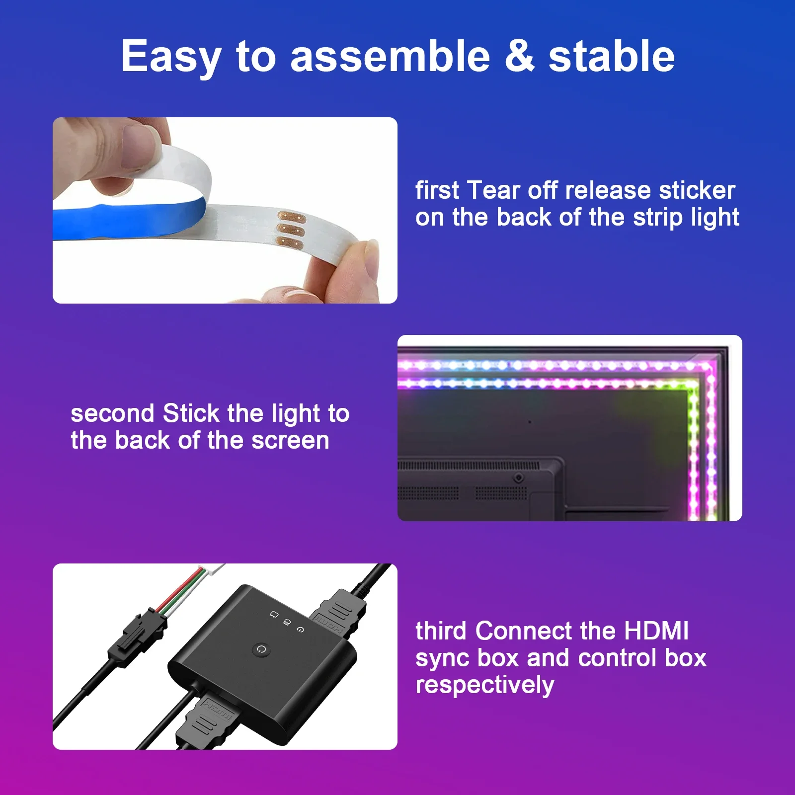 스마트 TV LED 백라이트, HDMI 4K3 0Hz 싱크박스 스트립, 화면 및 음악에 동기화, TV, PC, 게임, APPCControl용 변경 조명, 55-85 인치