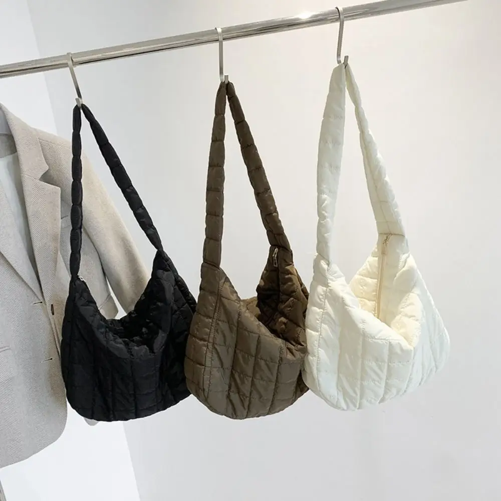

1PC New Casual Shoulder Bag Flower Crossbody Bags Puffy Handbag Large Capacity Underarm Bag Solid Color Quilted Tote Bags