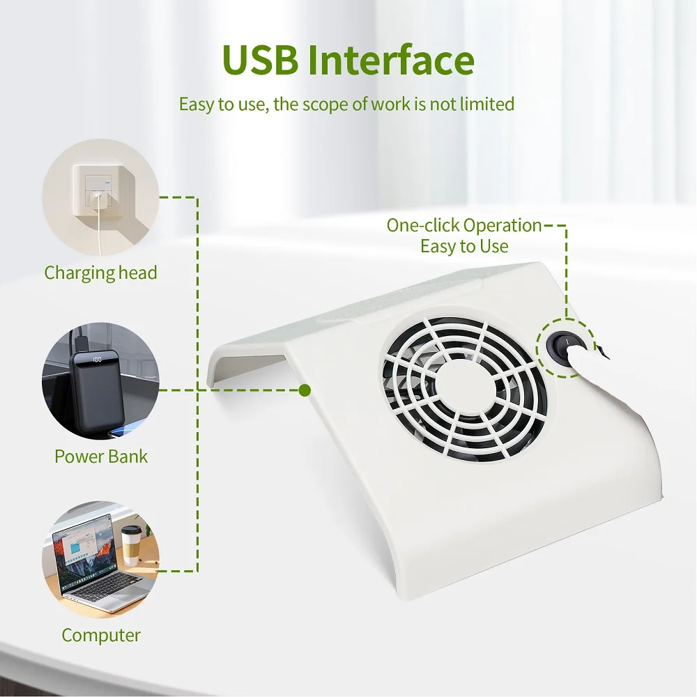 USB Mini Nail Dust Collector Portable Nail Dust Extractor Nail Vacuum Cleaner Fan With 2 Dust Filter Bags Nail Art Manicure