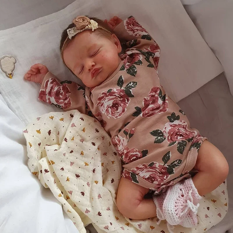 Handmade Reborn Dolls 20inch Cute Reborn Sleeping Baby Doll Girl Rosalie with Hand-Rooted Brown Hair and Gift Already Doll