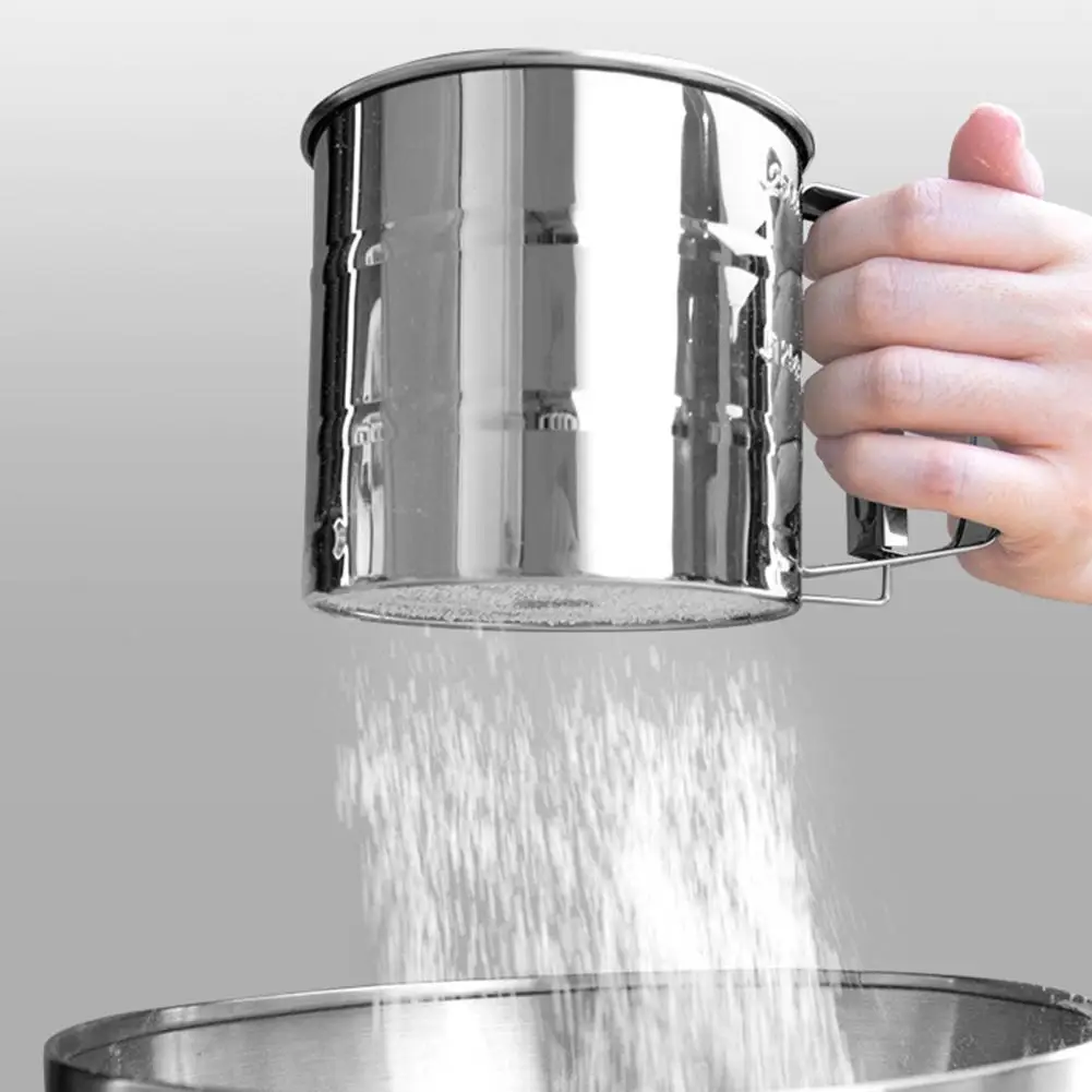 Baking Flour Sifter Double Layer Fine Mesh Powder Sugar Shaker Handheld Stainless Steel Cake Flour Sieve Tool,flour sifter,powder sieve,powder sugar shaker,fine mesh strainer,mesh strainer,baking tools