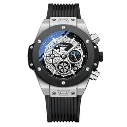 CHENXI Men's Fashion Silicone Chronograph: Multifunctional Luminous Quartz Sport Watch with Starry Lunar Phases (Silver)