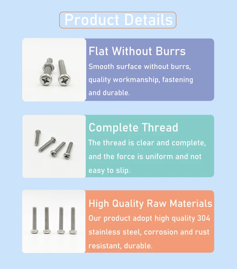 M1 M1.2 M1.4 M1.6 M2.5 M3 A2 304 Stainless steel Cross Round Phillips Pan Head Screw Bolt Nut Small Machine Screw Assortment Kit