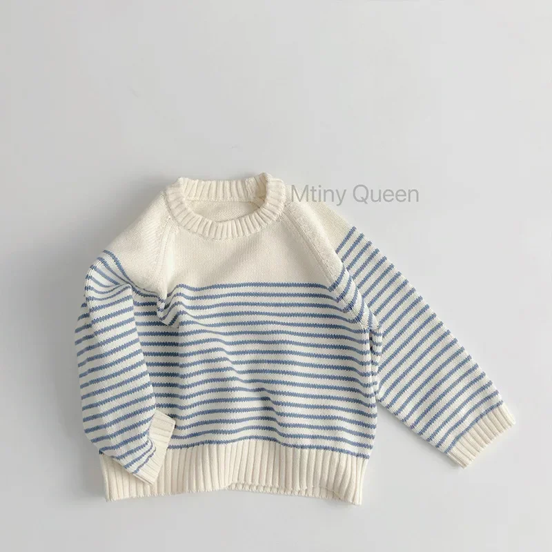 2025 Spring New Children Long Sleeve Striped Sweater Cotton Boys Girls Loose Knitted Pullover Baby Casual Sweater Kids C_voghion.com