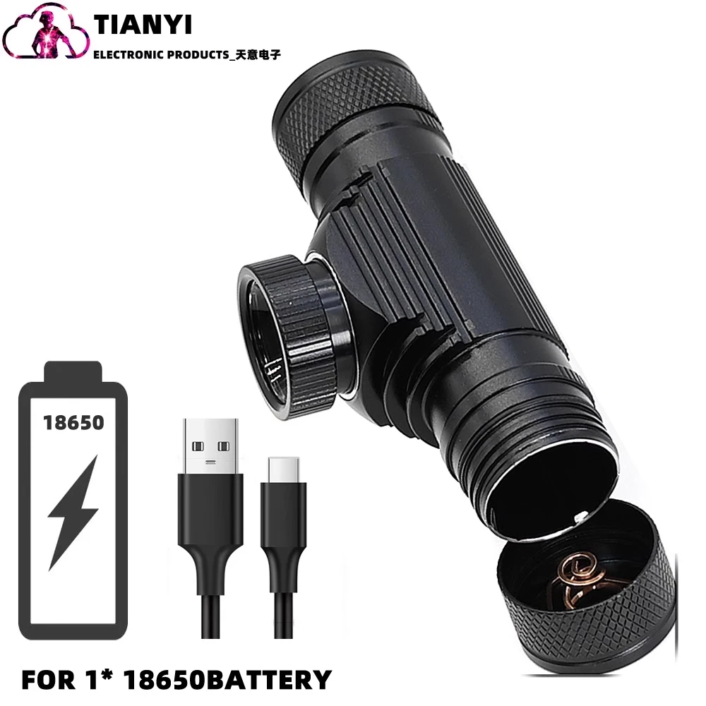 Oppladbar led-hodelykt usb-c ultrasterk vanntett 5 moduser_voghion.com