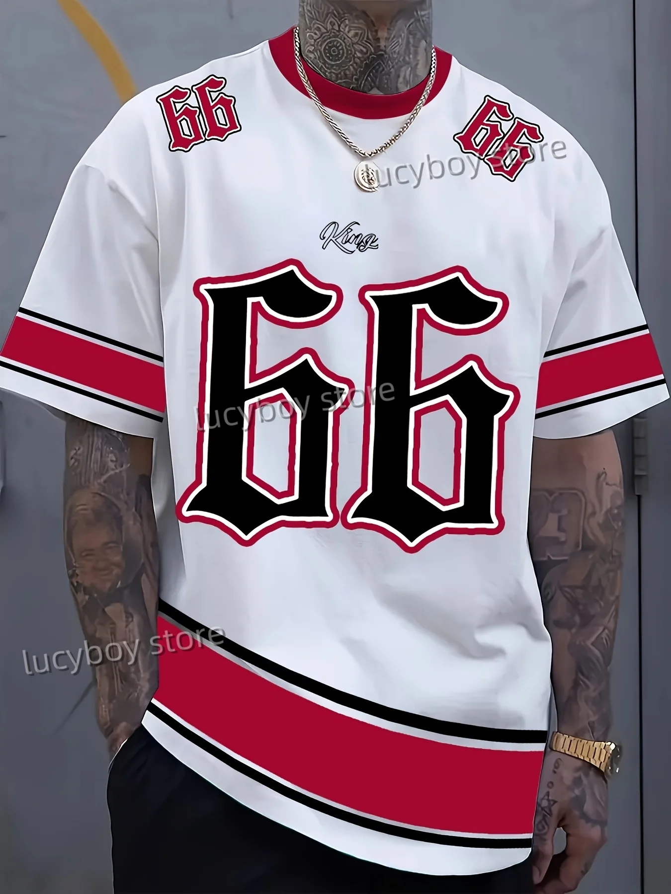 Mens KING 66 Printed Short Sleeve T Shirt Man O-Neck