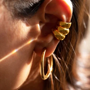 2pcs Vintage Three-layers Geometric Round Clip on Earrings for Women Non-Piercing Fake Cartilage Ear Cuff Jewelry New Trend