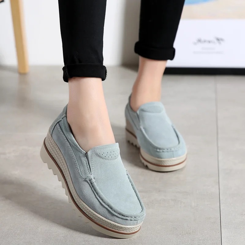 New Spring Autumn Women Flats Shoes Platform Loafers Ladies Suedes Leather Comfort Wedge Fashion Orthopedic Slip On Casual Shoes