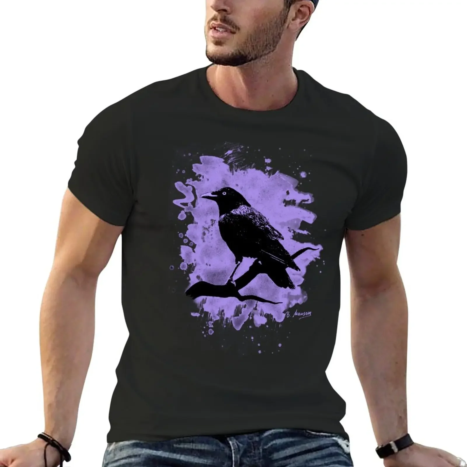 

Crow bleached violet T-Shirt summer clothes customizeds for a boy men clothes