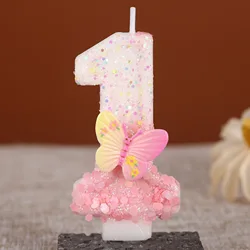 Charming Pink & White Butterfly Flower Birthday Cake Candle (Number 1)