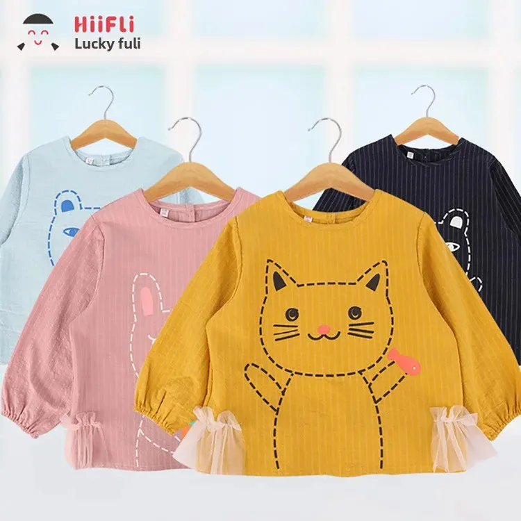 Cute Baby Girl Long Sleeve Cotton Romper Lace Trimmed Prevent Dirtying Feeding Cover up Children's Apparel from Mainland China