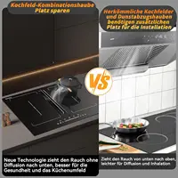 Индукционная варочная панель Karinear, 4 зоны, гибкая зона с экстрактором (155 Вт), встроенная вытяжка 60 см, таймер, усиление, пауза, 7200 Вт, без вилки — изображение 5