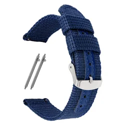 Breathable Woven Nylon Quick Release Watch Band - Soft Canvas Replacement Strap - 22mm (Blue)