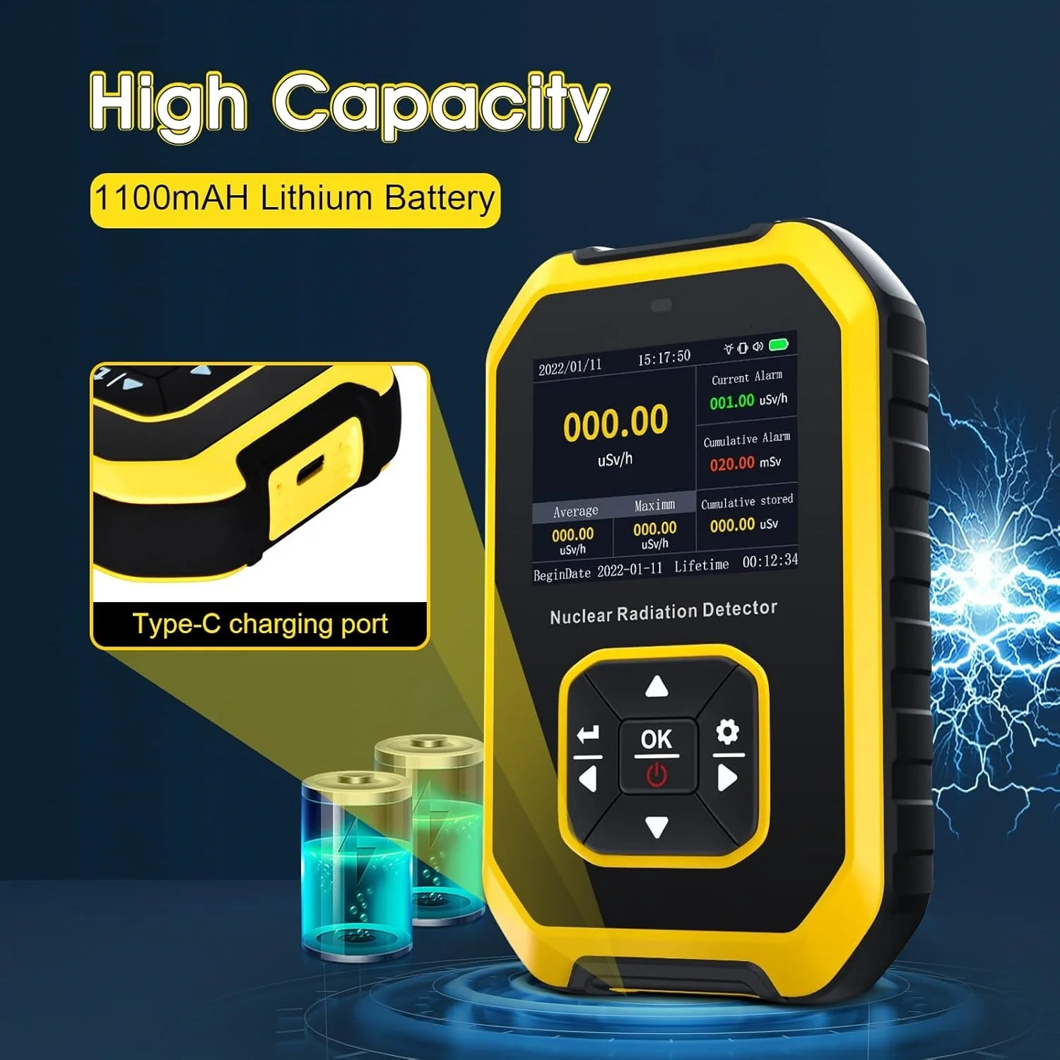 Radiation Detector Portable Geiger Counter Nuclear Radiation Detector Personal Dosimeter X-ray &gamma;-ray &beta;-ray Radioactivity Tester Marble Detector