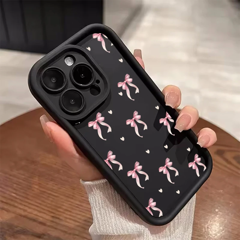 Luxury Cute Pink Bow Print Matte Silicone Phone Case