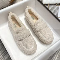 34-43 Big Size Lambwool moccasins femme curly sheep fur flats woman warm plush loafers winter cotton shoes women furry snow boot - Image 2