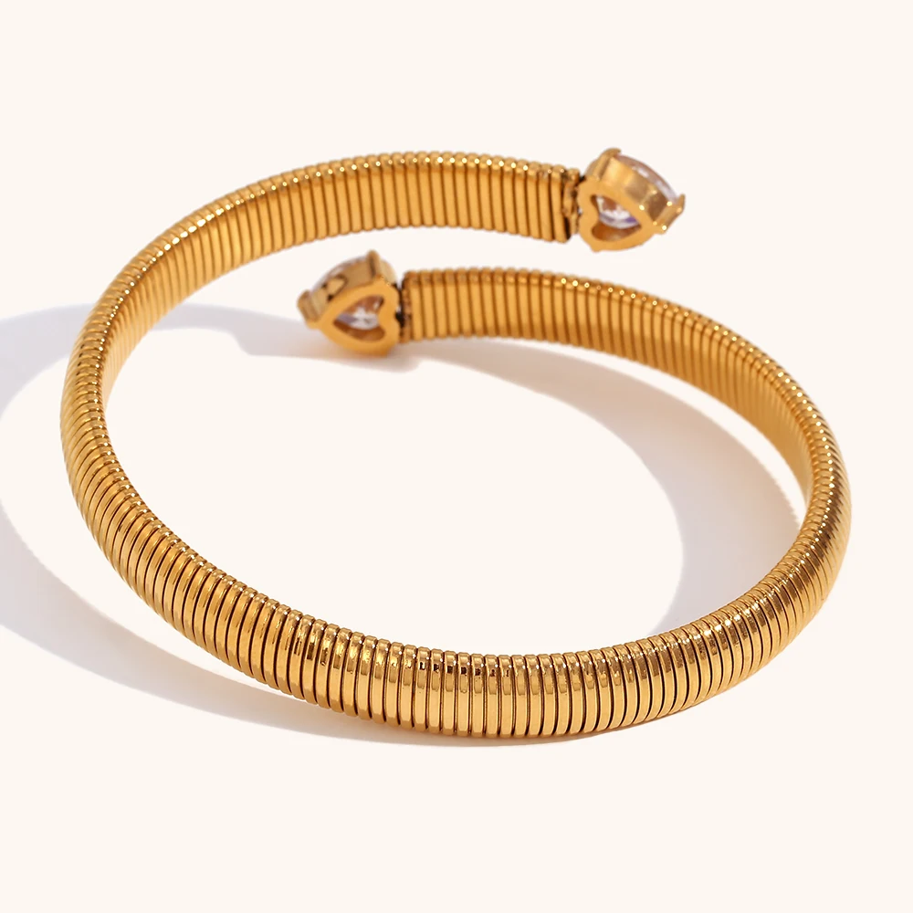 La.Muses New In Luxury Heart Shape Clear Zircon Bracelets For Women Stainless Steel Waterproof Bangle Jewelry And Accessories 4