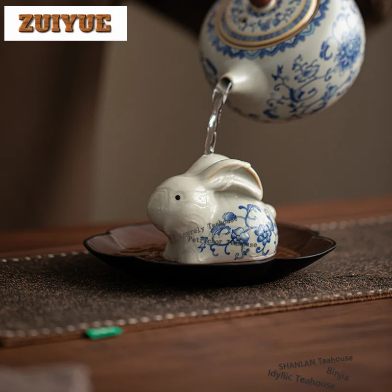 루 킬른 인터락 브랜치 연꽃 장식 토끼 차 애완동물 창의적인 어항 조경 차 장식품 놀이 장난감 차 조각상 공예품