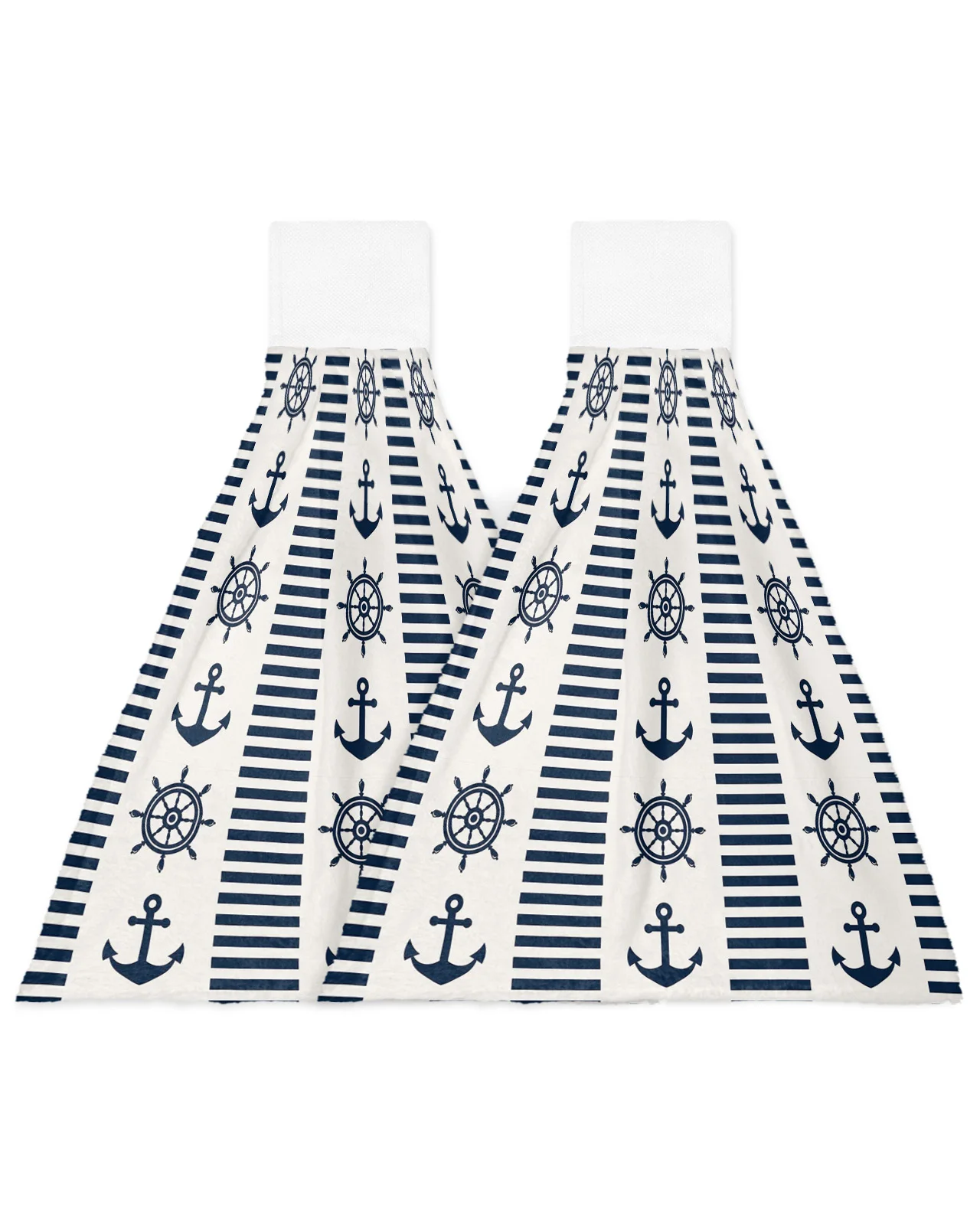  Anchor Bath Hand Towel 2 Pcs Absorbent Nautical White