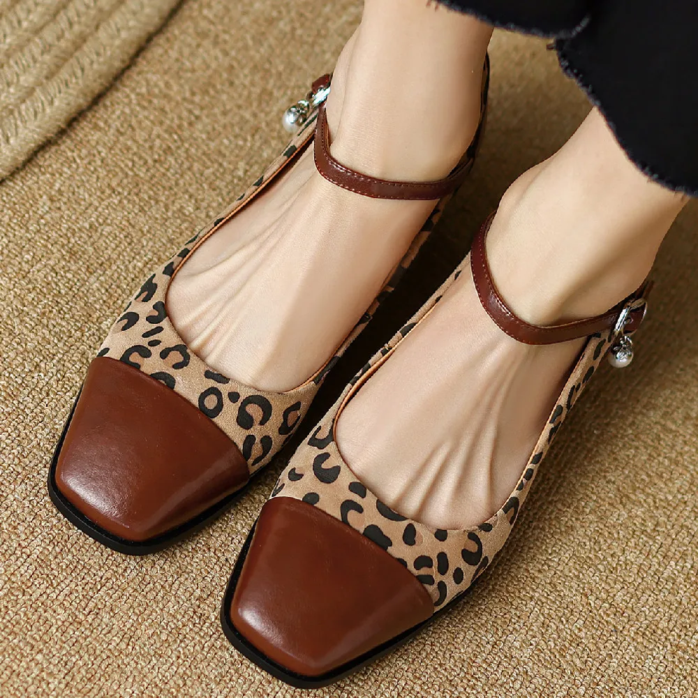 women's-genuine-leather-leopard-fabric-patchwork-square-toe-metal-belt-slip-on-mary-jane-flats-leisure-soft-comfortable-shoes