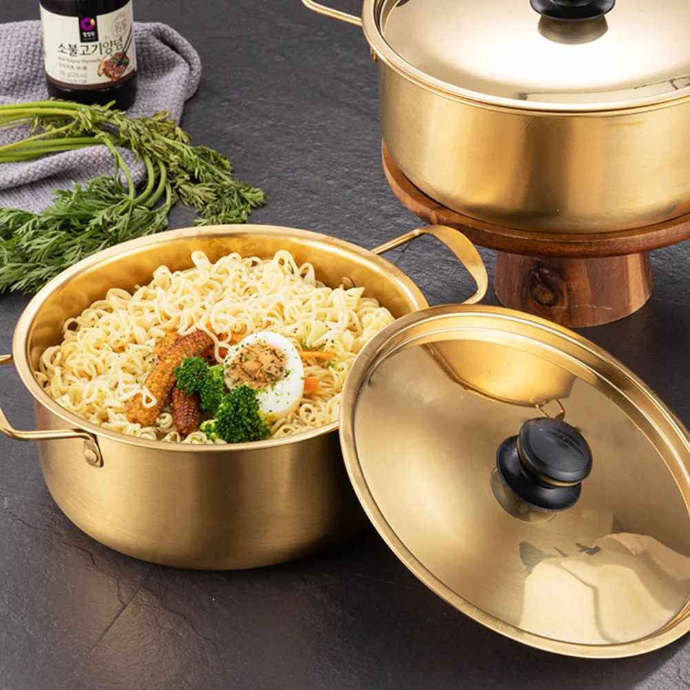 

Instant Noodle Pot Stainless Steel Cookware Gold Ramen with Lid Hot Large Cooking Korean Noodles Soup Pots Kitchen