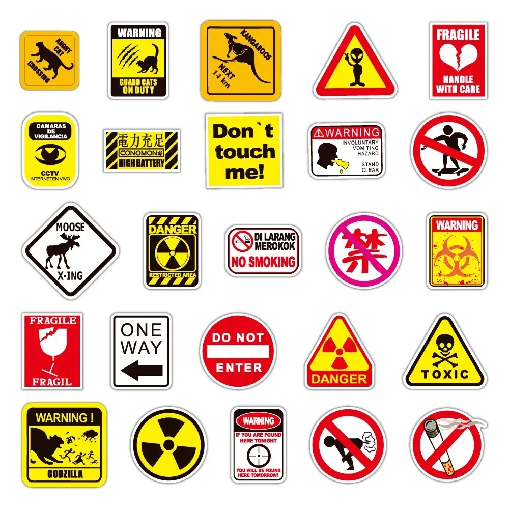 50/100pcs Cartoon Warning Stickers Danger Banning Skateboard Guitar Laptop Motorcycle Car Classic Toy Cool Decals Sticker 4