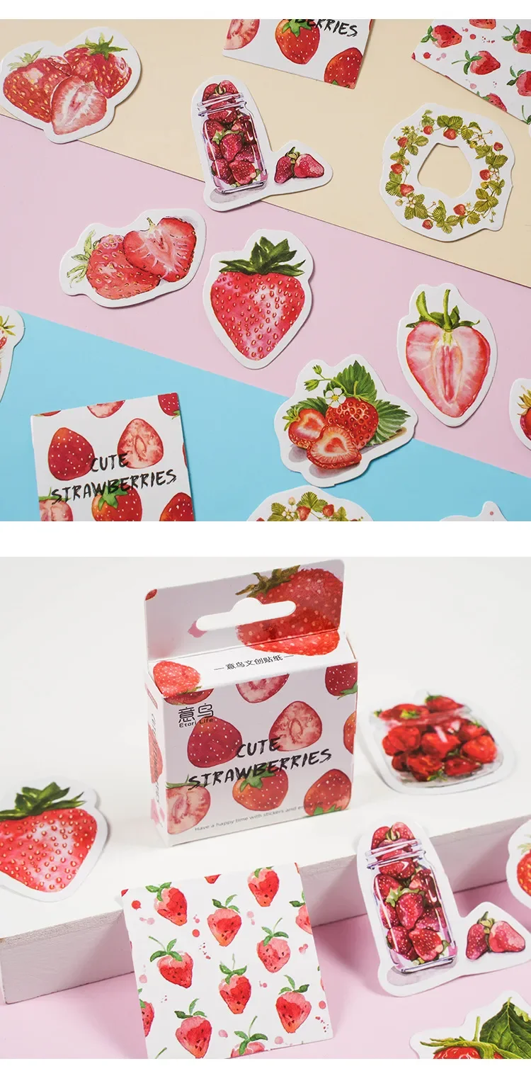 45 Pcs Strawberry Themed Scrapbooking Stickers Set for DIY Journaling Aesthetic Stationery Decor Sweet Gift Set