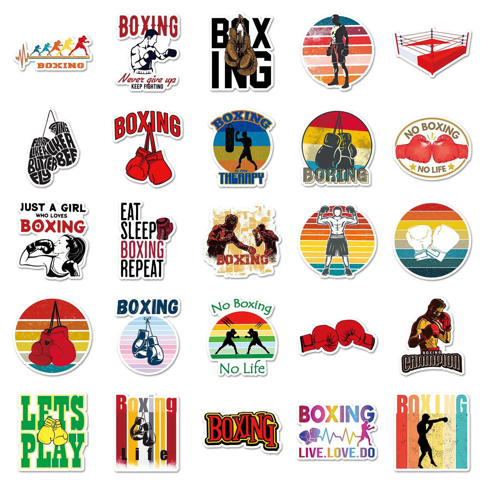 50Pcs Boxing Sports Series Cartoon Cute Waterproof Sticker Skateboarding Snowboard Retro Vinyl Sticker self adhesive stickers,vinyl stickers