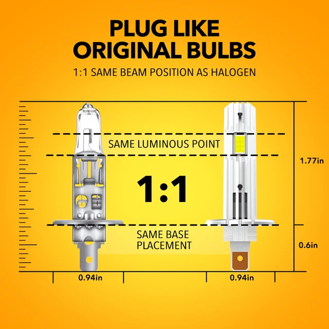 Pulilang Bombillas LED H1 Canbus, 55W 12000LM 6500K Blanco +300