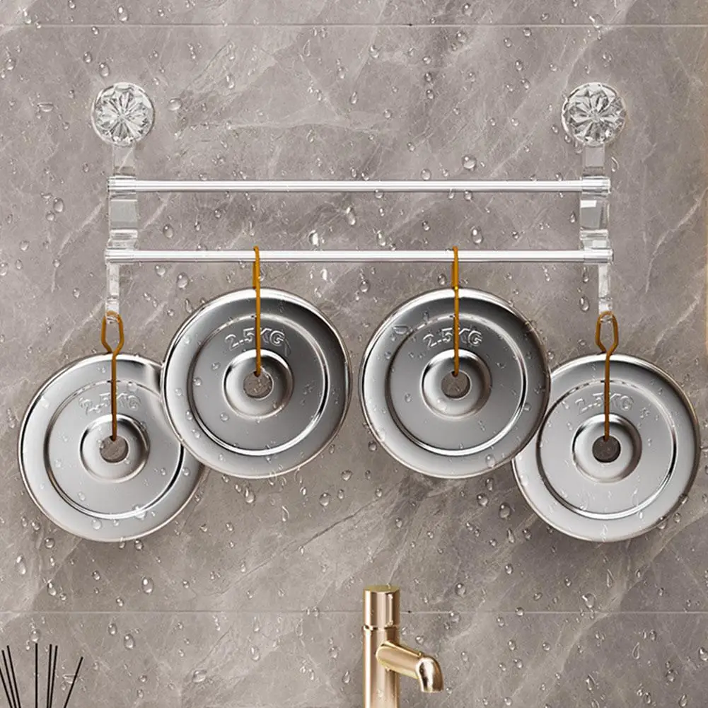Double-rod Suction Cup Towel Rack For Home Bathroom Towel Storage With Hook For Wet And Dry Towel Dual-use Bathroom Storage 6