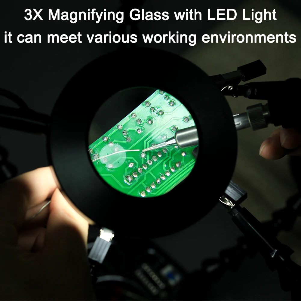 Table Clamp Soldering Helping Hands Third Hand Tool Soldering Station USB 3X Illuminated Magnifier Welding Repair Tool