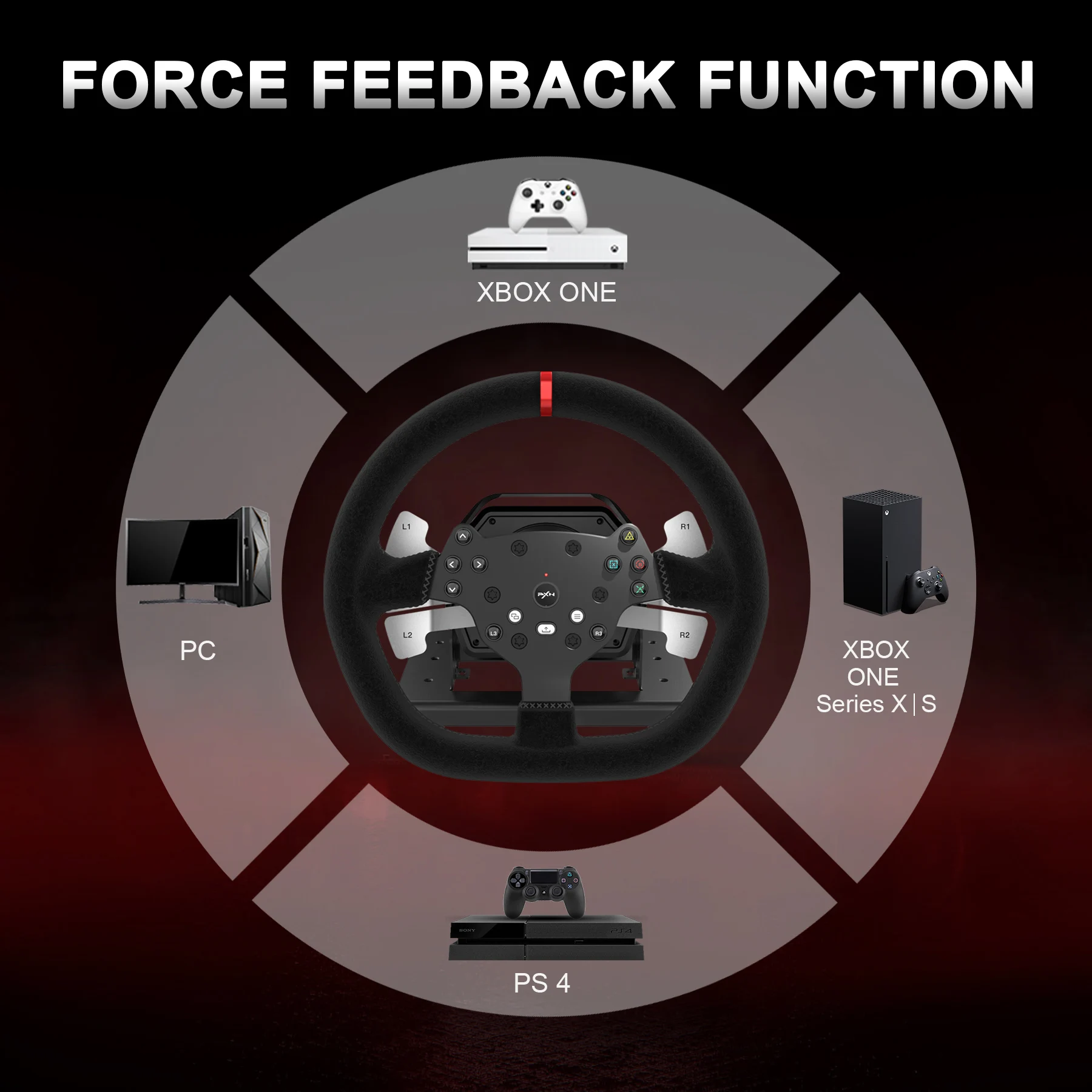 Pxn V10 Gaming Steering Wheel: Force Feedback, Double Vibration, With  Pedals And Shifter