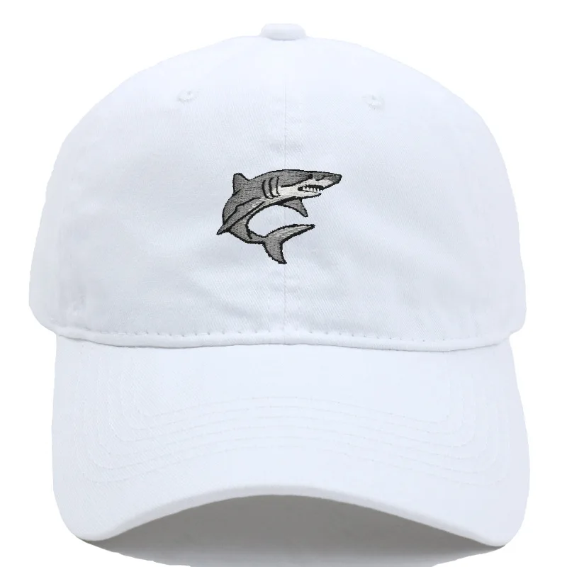 Verstellbare Baseballkappe mit Hai-Stickerei-Design, weiche Baumwolle, gewaschen, Papa, Sunbonnet-Mütze, Unisex, für Männer, Frauen, Jungen und Mädchen
