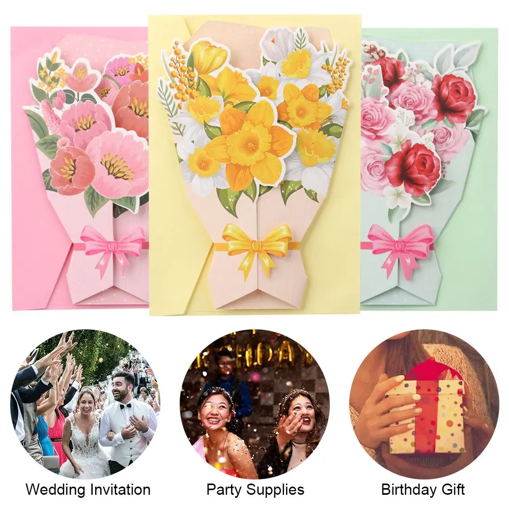 Party Supplies DIY Creative Birthday Gift Greeting Card 3D Foldable Card Flower Series greeting cards