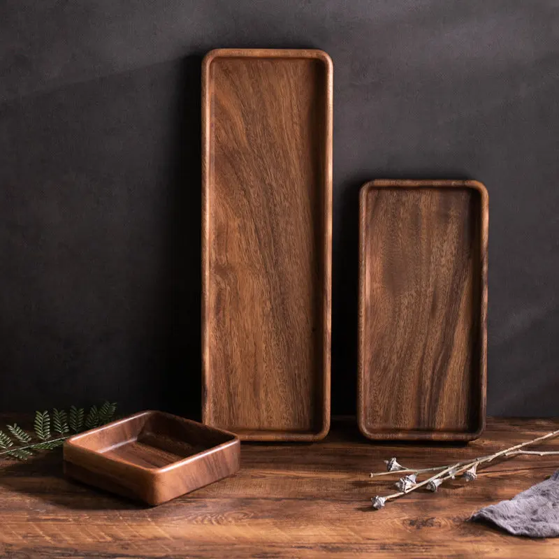 Black Walnut Wood Storage Tray Modern Afternoon Tea Dessert Organizer Living Room Desktop Dry Fruits Container Home Decoration