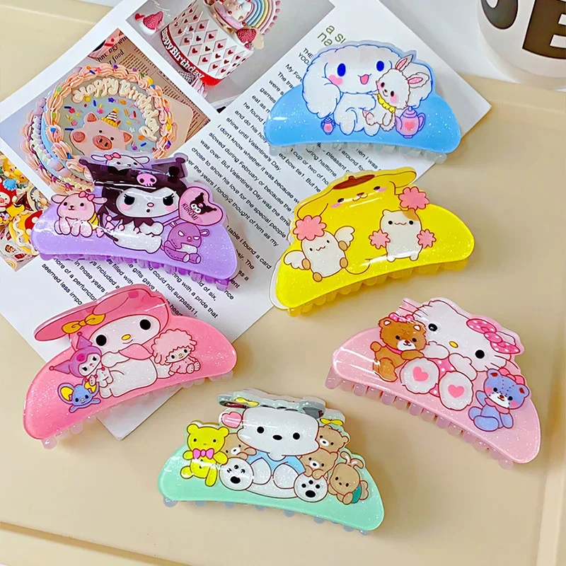 hello kitty sanrio accessories backpack school bag for teenagers travedl backpacks rucksack anime mochila bags for girl women Cute Sanrio Y2k Hello Kitty Hair Claw Kawaii Cartoon Ins Girl Heart Anime Creative Hair Accessories Eight Claw Hairpin Toy Gifts