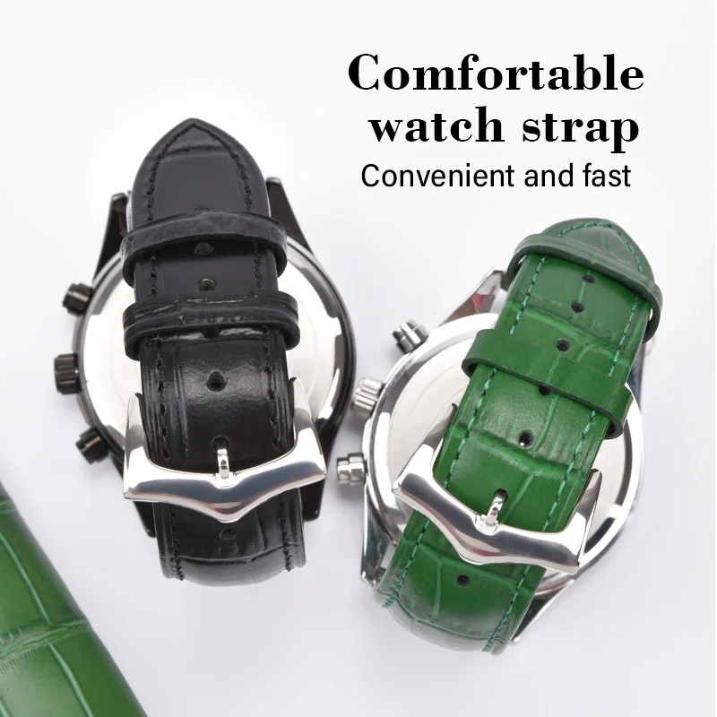 Premium Genuine Leather Bamboo Pattern Watch Strap - Soft, Breathable, Calfskin Replacement Band