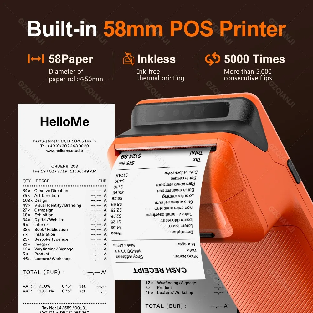 안드로이드 14 PDA 단말기 POS, 58mm 감열식 영수증 프린터, 올인원 NFC 2D 스캐너, 로이베스 소매점용 머신
