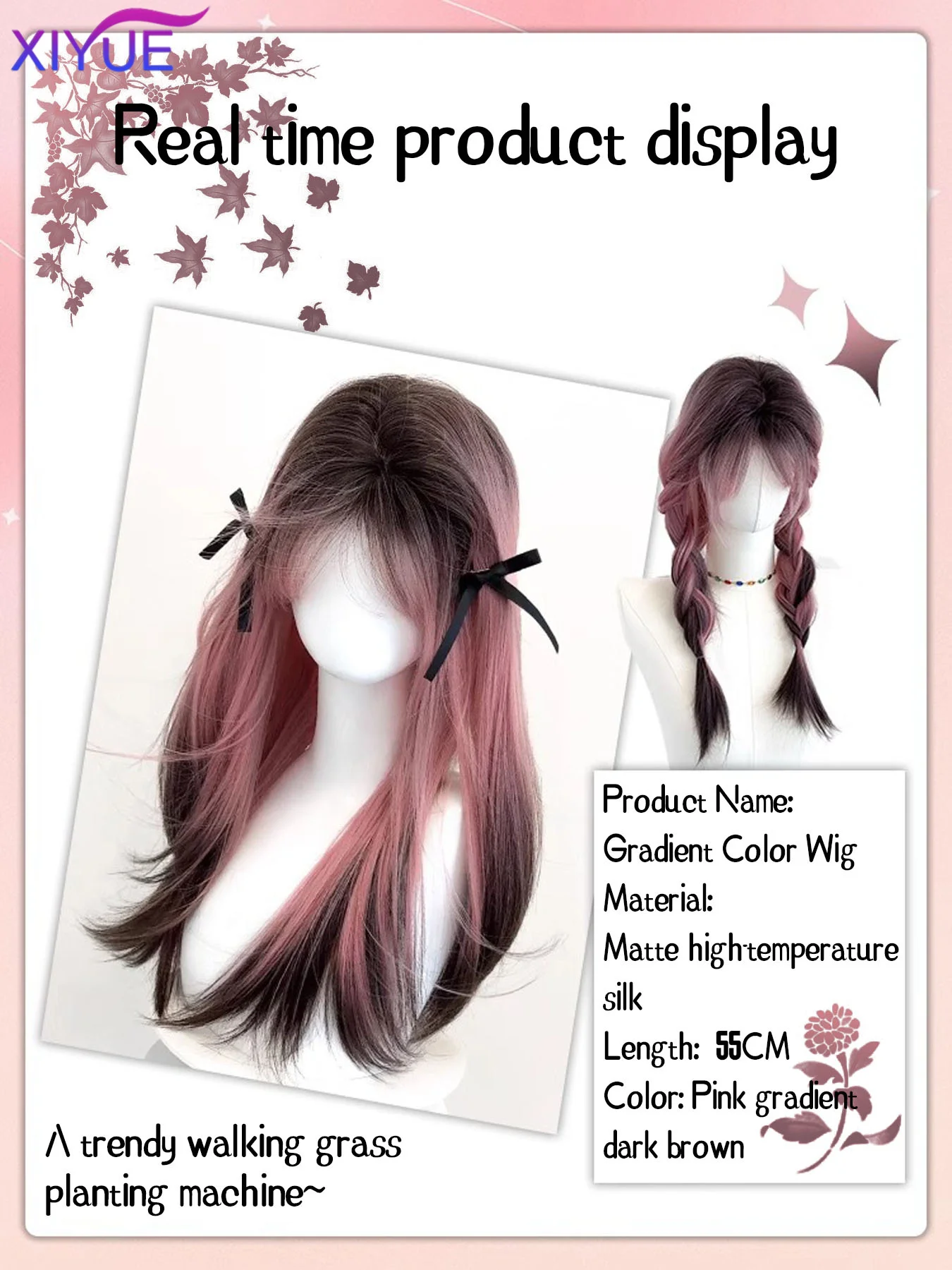 XIYUE Black Pink Ombre Synthetic Wigs For Cosplay Long Straight Layered Wigs With Bangs For Women Heat Resistant Fake Hair