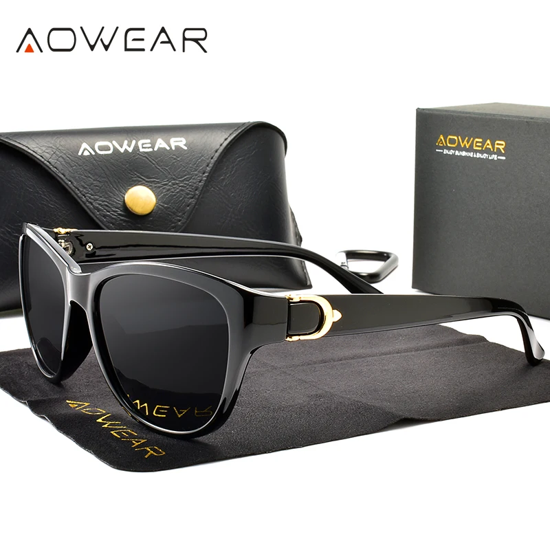AOWEAR Markendesigner Vintage Polarisierte Sonnenbrille für Frauen Cat Eye Fashion Shades Sonnenbrille mit Etui